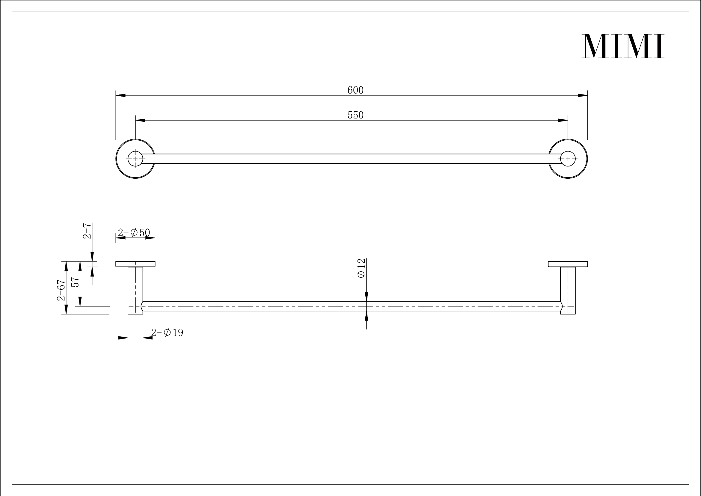 Mimi Cove Single Towel Rail 600mm Matte Black