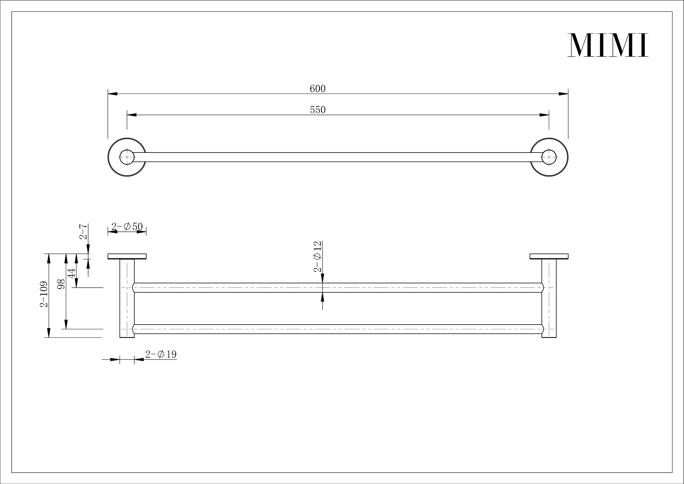 Mimi Cove Double Towel Rail 600mm Matte Black