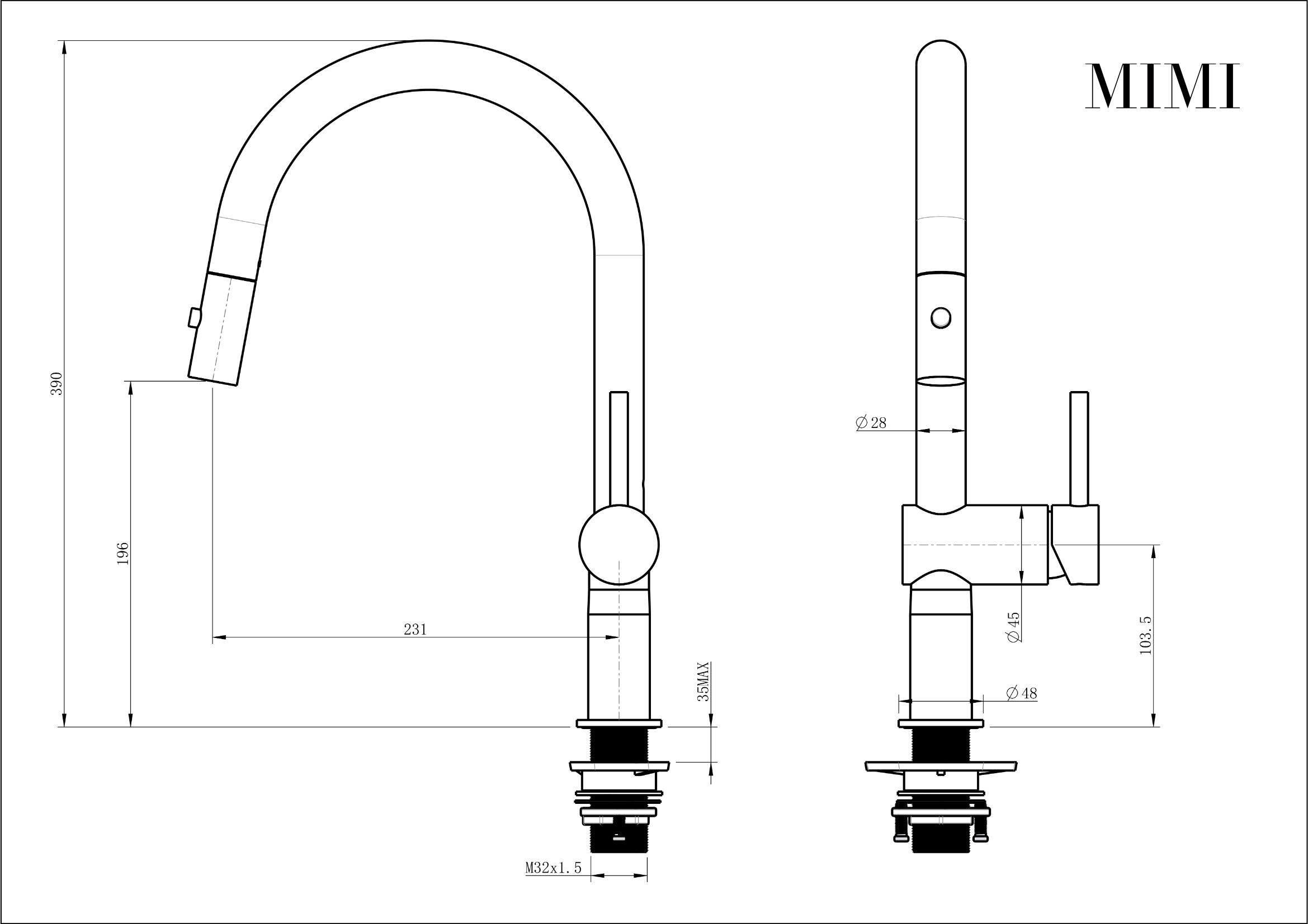 Mimi Single Lever Pull Out Sink Mixer Chrome