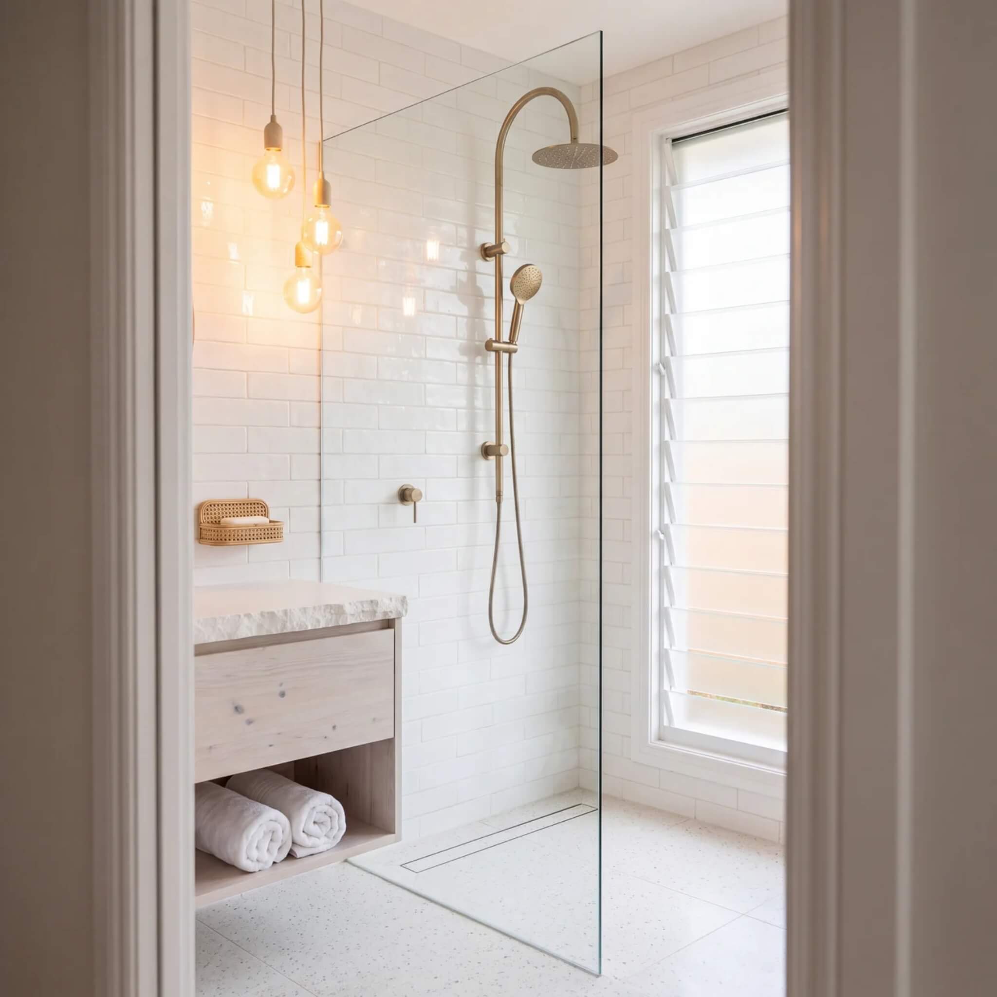 Mimi Cove Twin Gooseneck Rail Shower Antique Brass