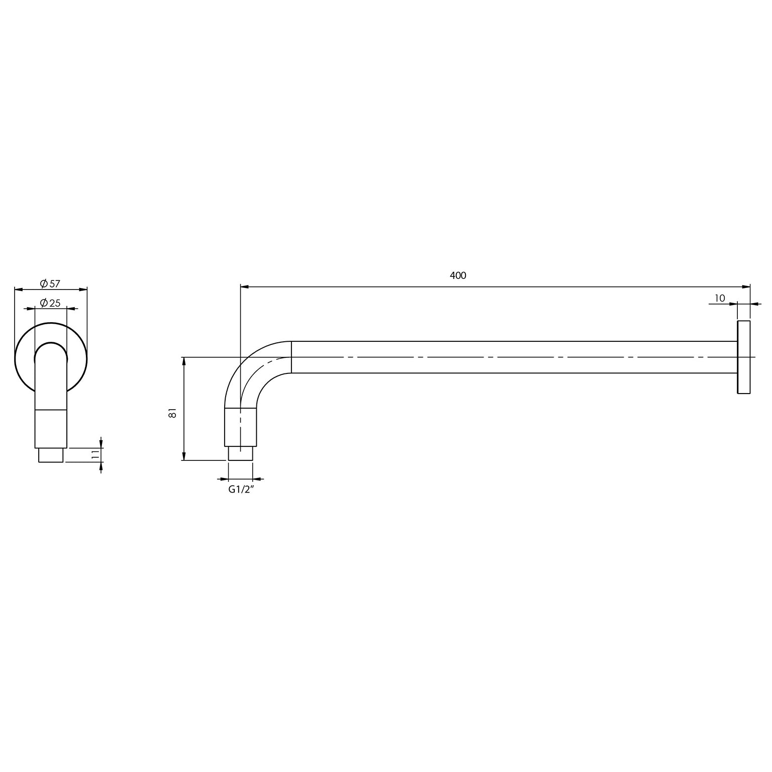 Phoenix Vivid Shower Arm 400mm Round Brushed Bronze
