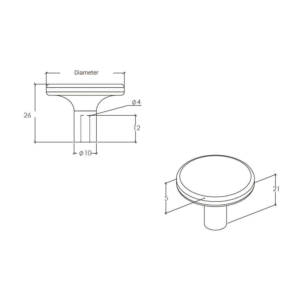 Momo Vena Round Knob - Line Drawing