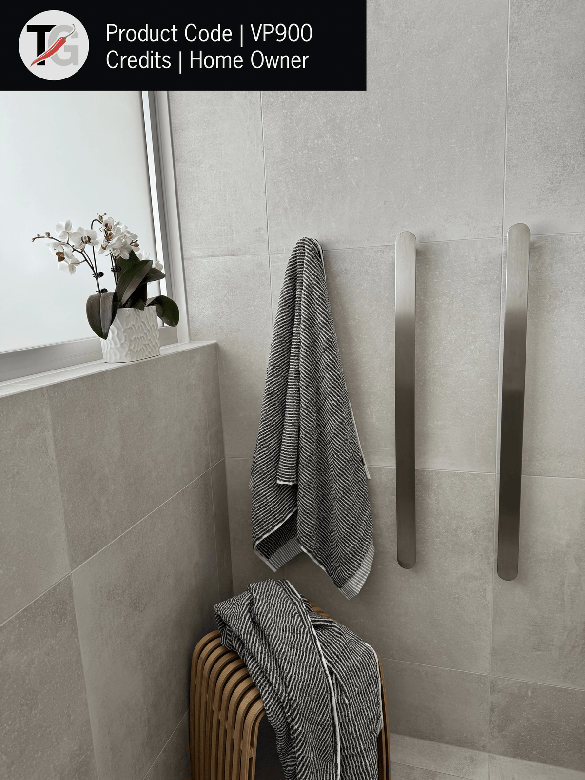 Thermogroup Thermorail Flat Pill 12V Vertical Single Heated Towel Rail Polished Stainless Steel
