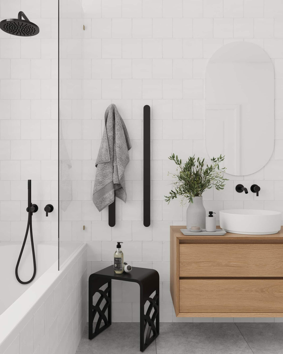 Thermogroup Thermorail Flat Pill 12V Vertical Single Heated Towel Rail Matt Black