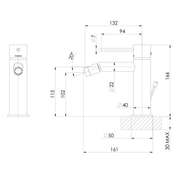 Phoenix Vivid Slimline Bidet Mixer with Pop-Up Waste Matte Black