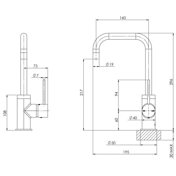Phoenix Vivid Slimline Sink Mixer 160mm Squareline Matte Black
