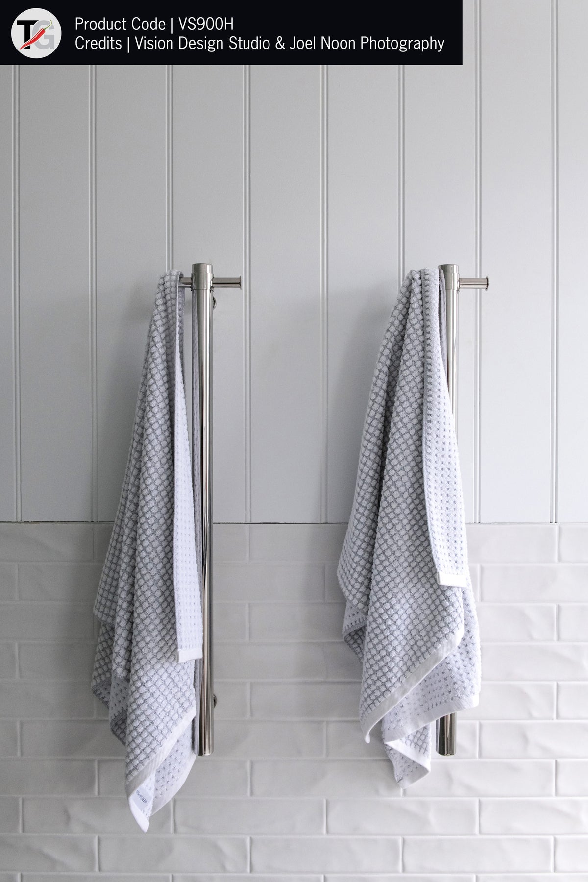 Thermogroup Thermorail Straight Round Vertical Single Polished Heated Towel Rail Polished Stainless Steel