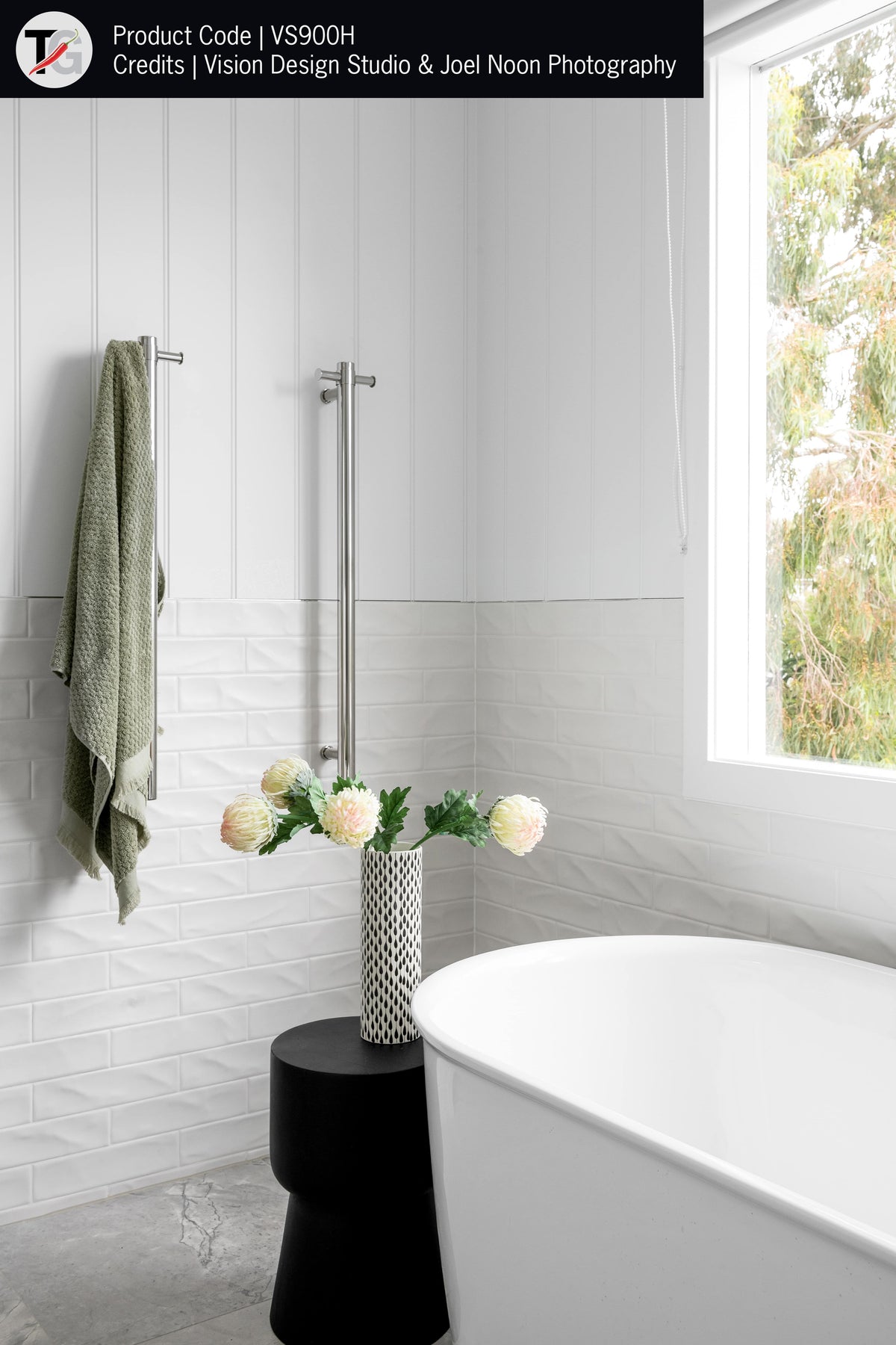 Thermogroup Thermorail Straight Round Vertical Single Polished Heated Towel Rail Polished Stainless Steel