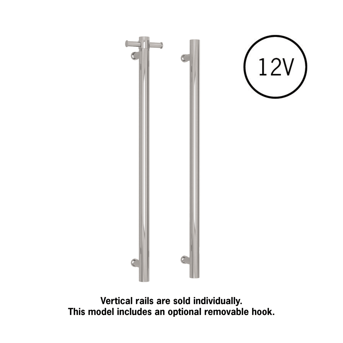 Thermogroup Thermorail Straight Round Vertical Single Polished Heated Towel Rail Polished Stainless Steel