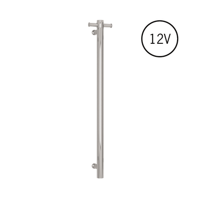 Thermogroup Thermorail 12V Straight Round Vertical Single Heated Towel Rail Polished Stainless Steel