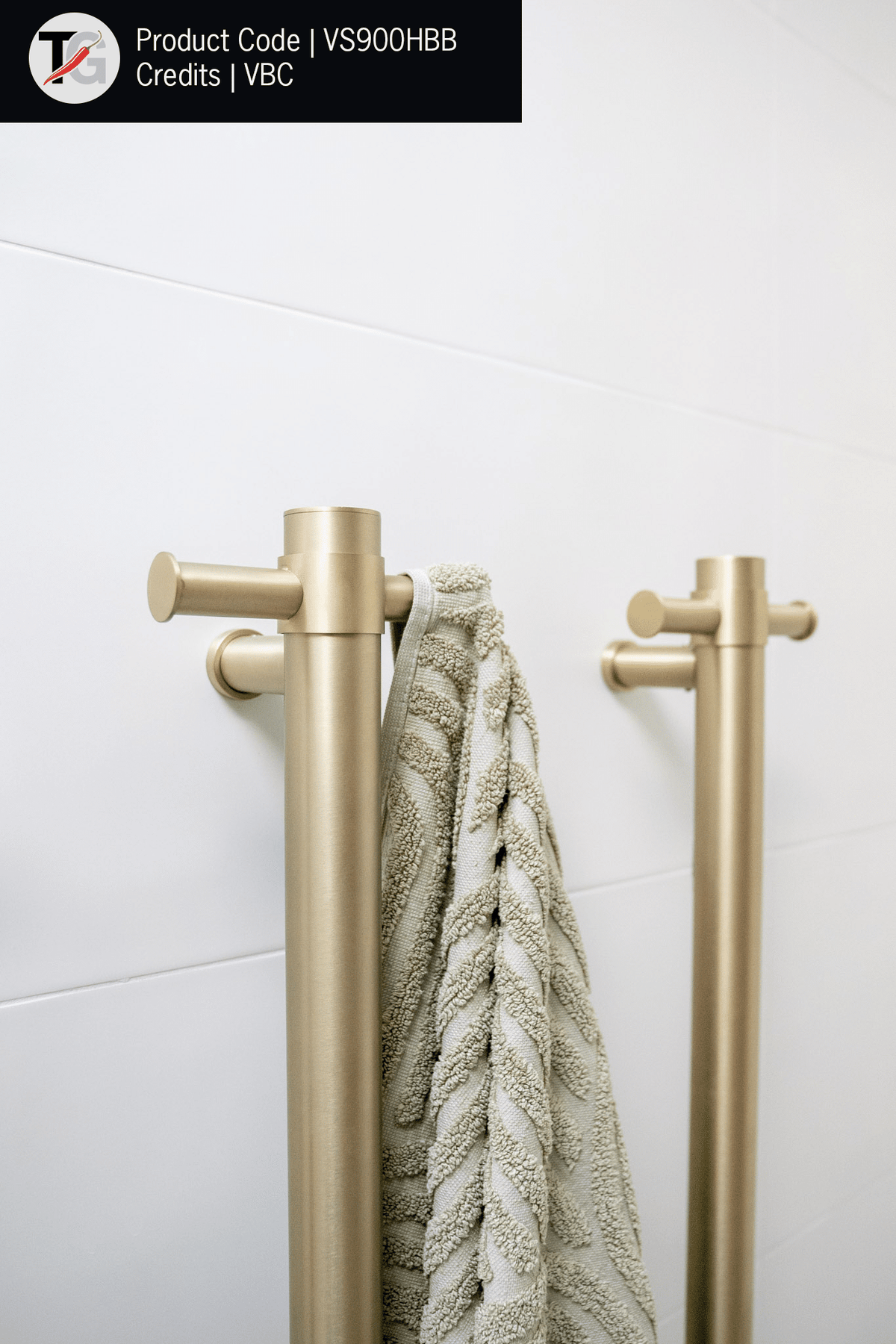 Thermogroup Thermorail Round Vertical Single Heated Towel Rail Brushed Brass