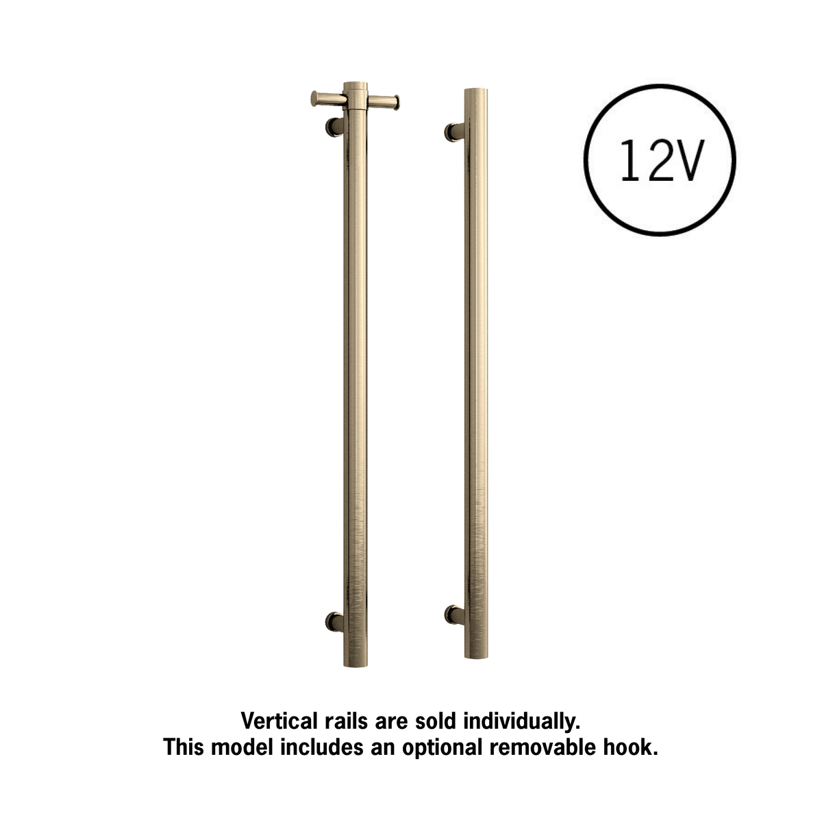 Thermogroup Thermorail Round Vertical Single Heated Towel Rail Brushed Brass