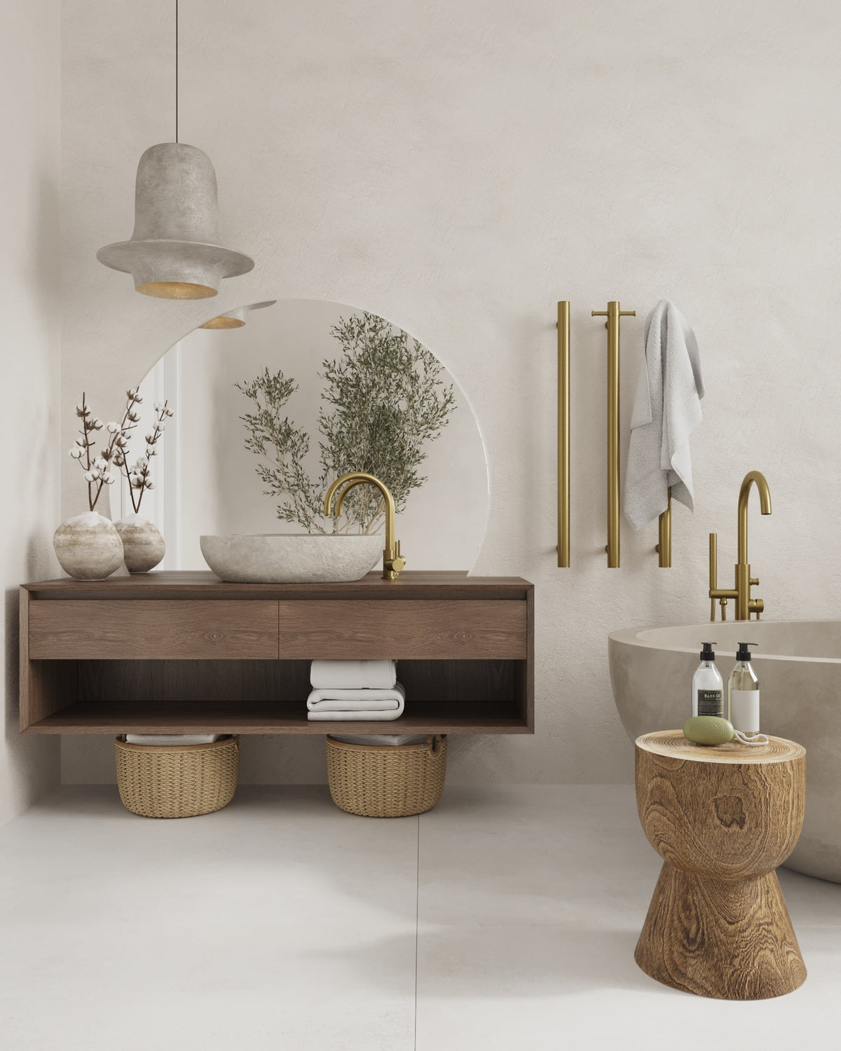 Thermogroup Thermorail Round Vertical Single Heated Towel Rail Brushed Gold