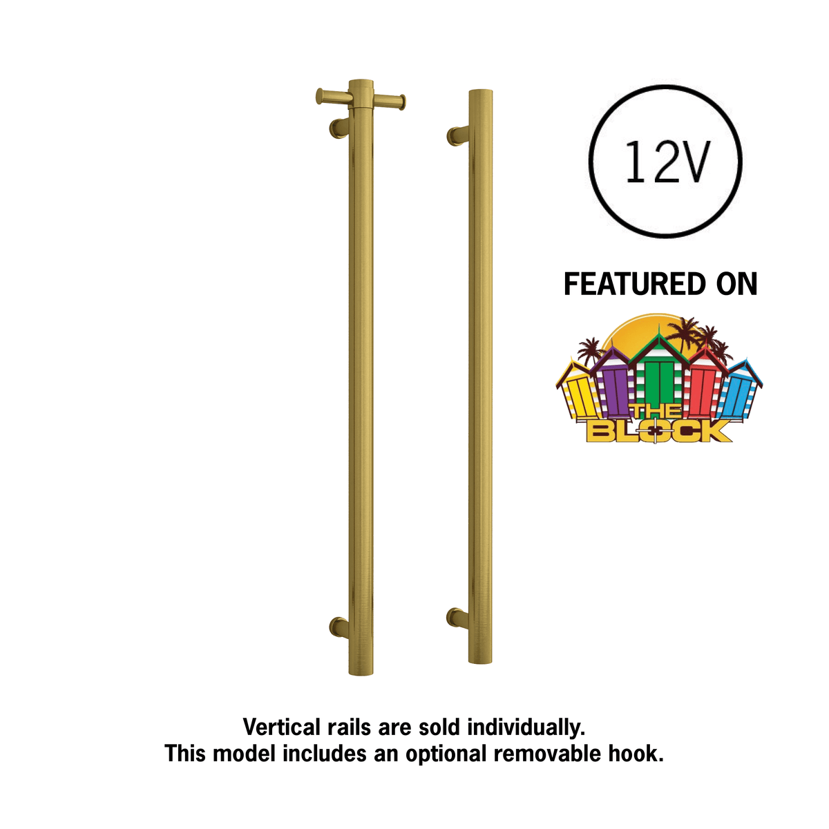 Thermogroup Thermorail Round Vertical Single Heated Towel Rail Brushed Gold