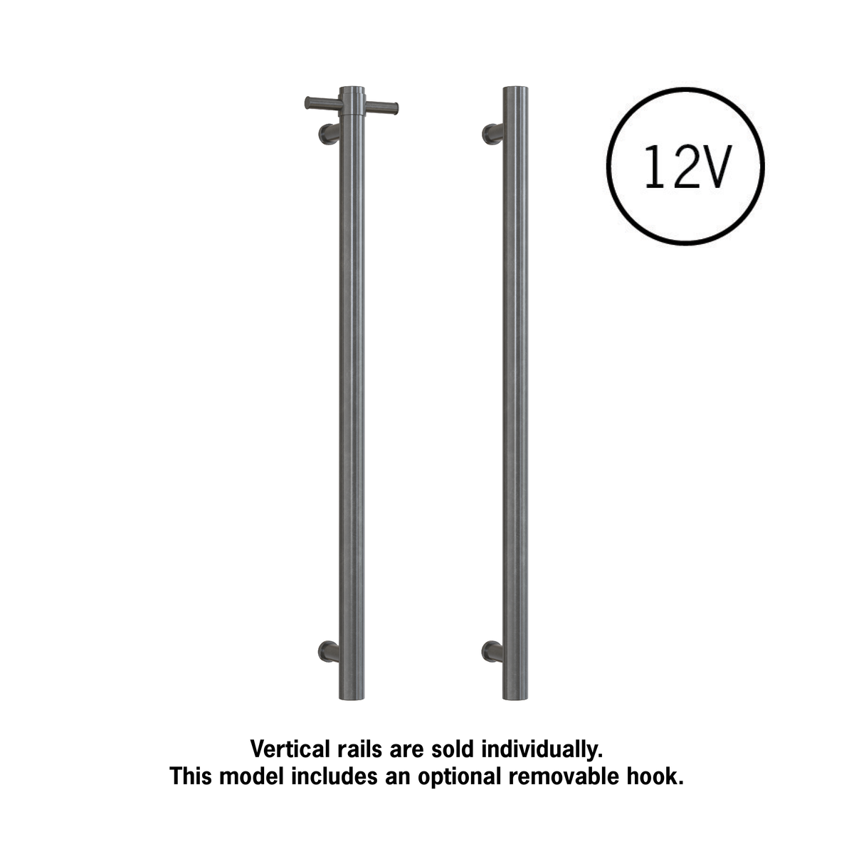 Thermogroup Thermorail Round Vertical Single Heated Rail Brushed Gun Metal