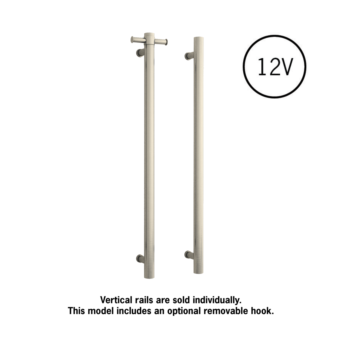 Thermogroup Thermorail Straight Round Vertical Single Heated Towel Rail Brushed Nickel