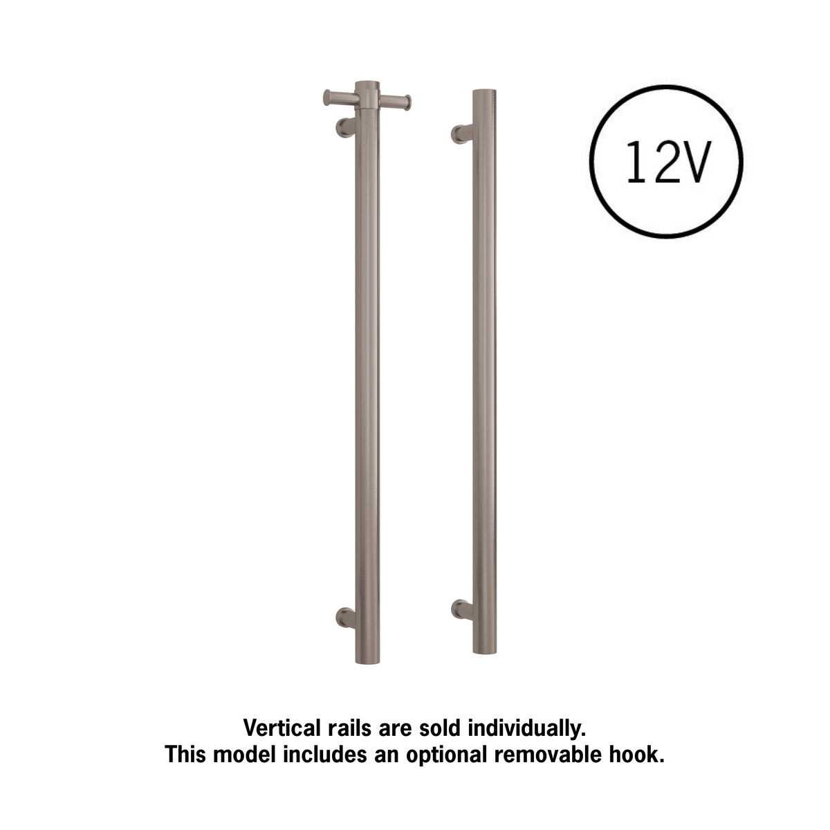 Thermogroup Thermorail Brushed Round Vertical Single Heated Towel Rail Brushed Stainless Steel