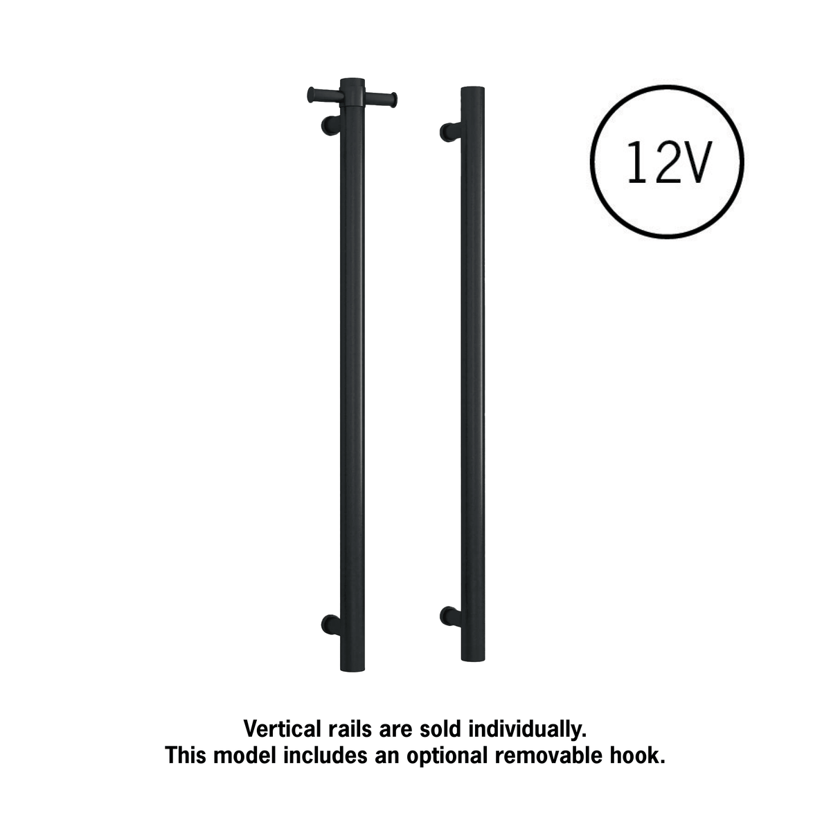 Thermogroup Thermorail Round Vertical Single Heated Rail Matt Black