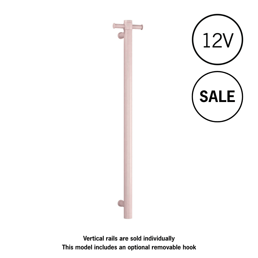 Thermogroup Thermorail Dusty Pink Straight Round Vertical Single Heated Towel Rail Dusty Pink Pastel