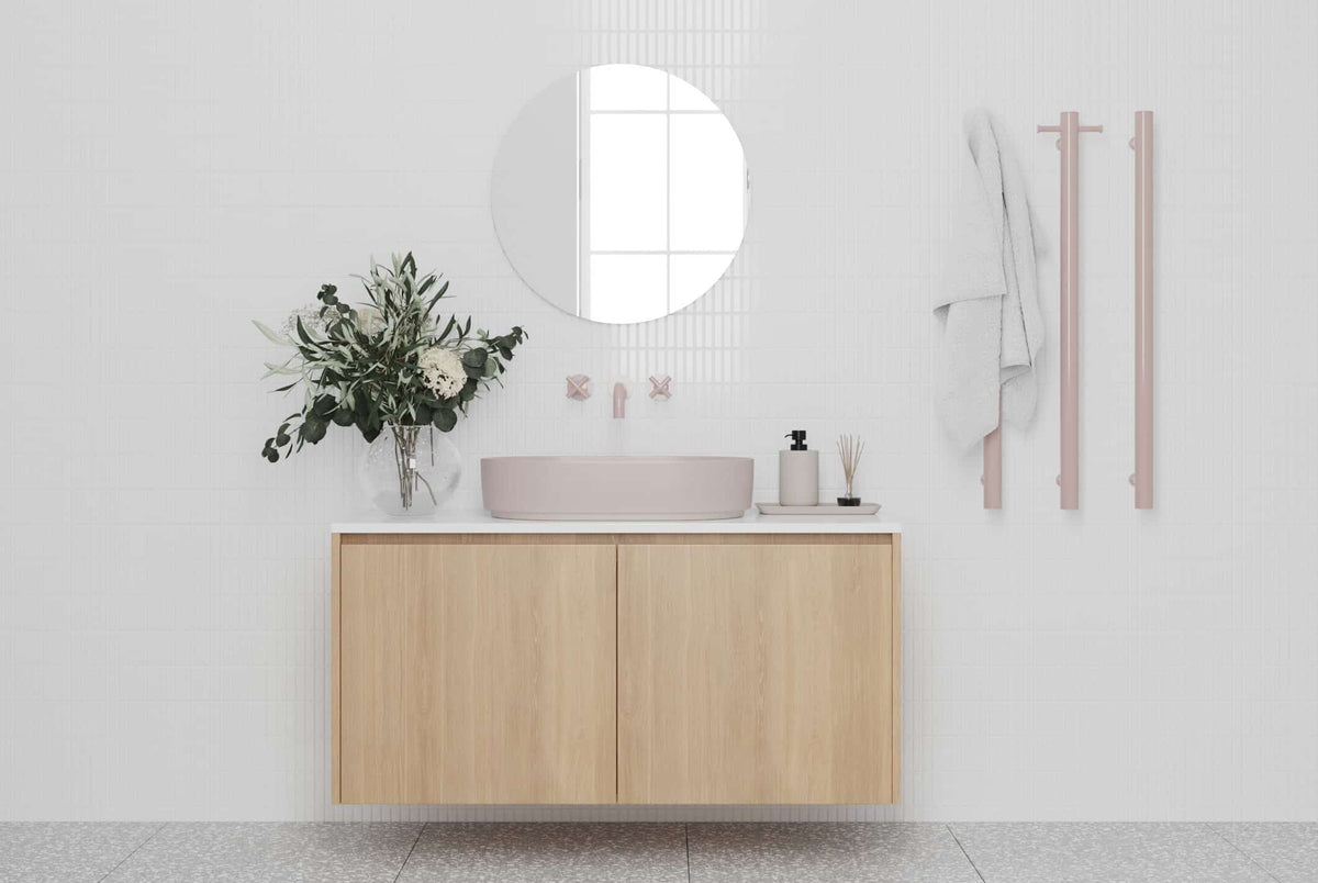 Thermogroup Thermorail Dusty Pink Straight Round Vertical Single Heated Towel Rail Dusty Pink Pastel