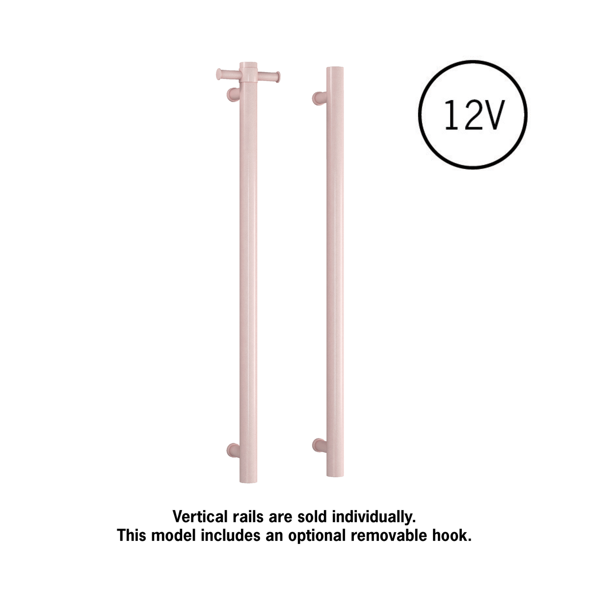 Thermogroup Thermorail Dusty Pink Straight Round Vertical Single Heated Towel Rail Dusty Pink Pastel