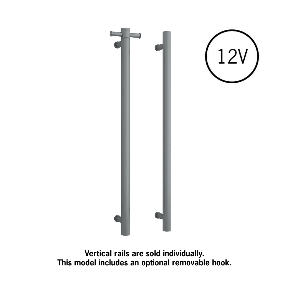 Thermogroup Thermorail Straight Round Vertical Single Heated Towel Rail Gun Metal