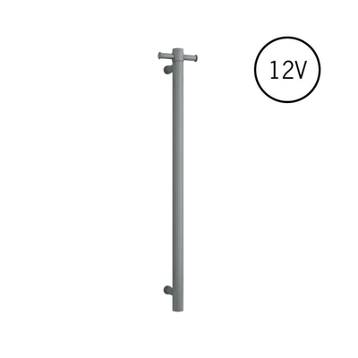 Thermogroup Thermorail 12V Straight Round Vertical Single Heated Towel Rail Gun Metal