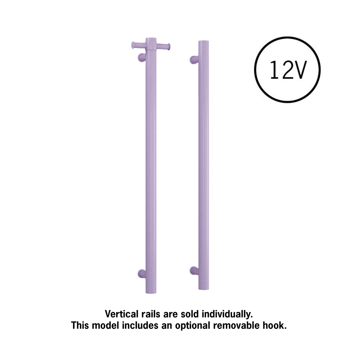Thermogroup Thermorail Lilac Satin Straight Round Vertical Single Heated Towel Rail Lilac Satin Pastel