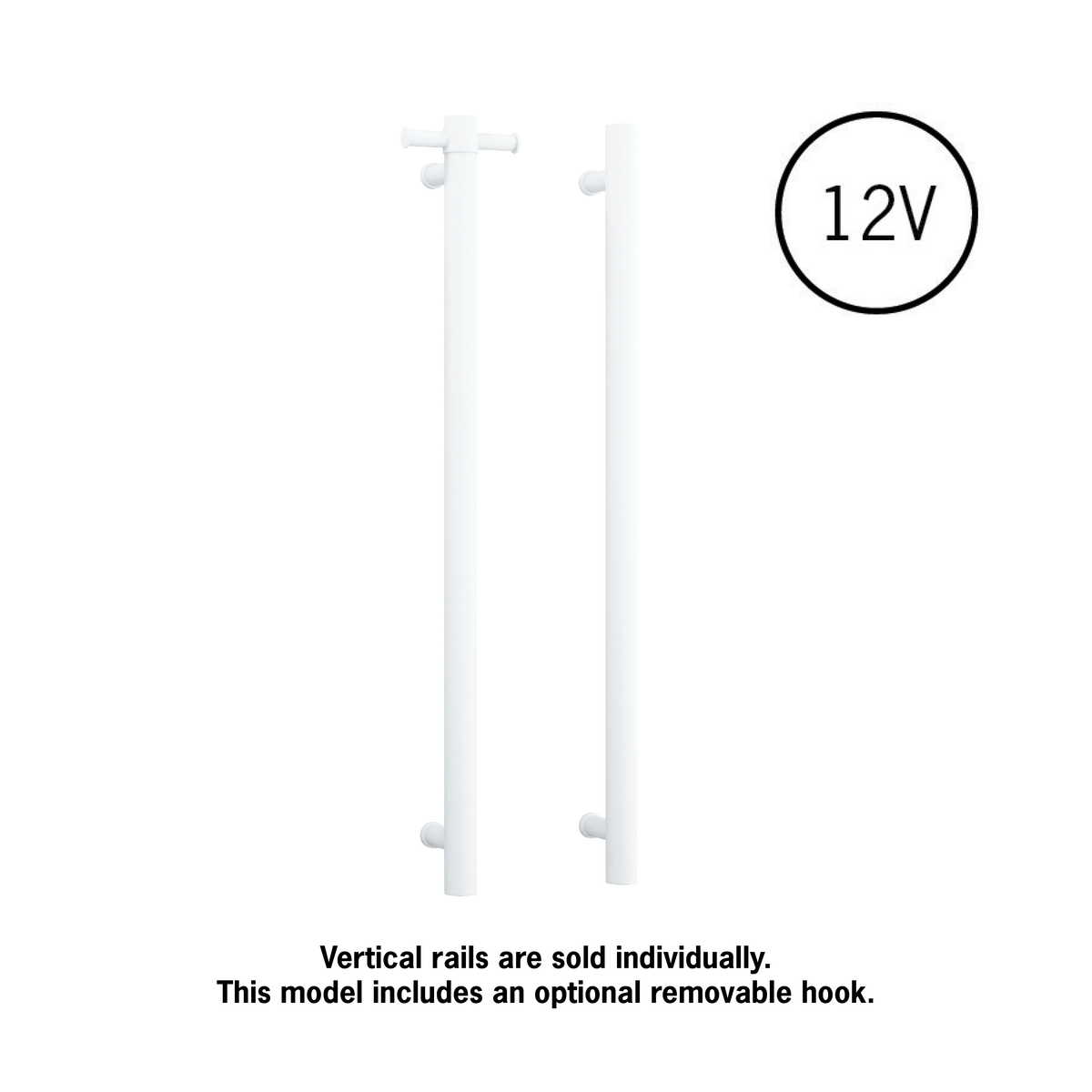 Thermogroup Thermorail Straight Round Vertical Single Heated Towel Rail Matt White