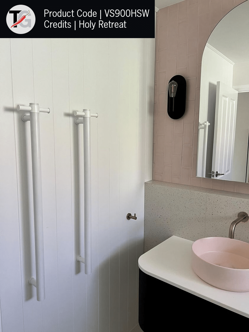 Thermogroup Thermorail Straight Round Vertical Single Heated Towel Rail Satin White