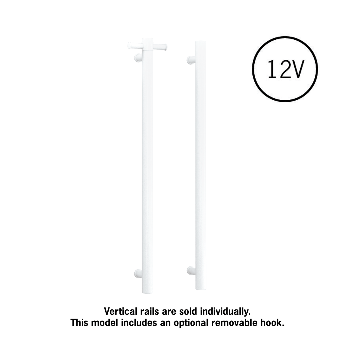 Thermogroup Thermorail Straight Round Vertical Single Heated Towel Rail Satin White