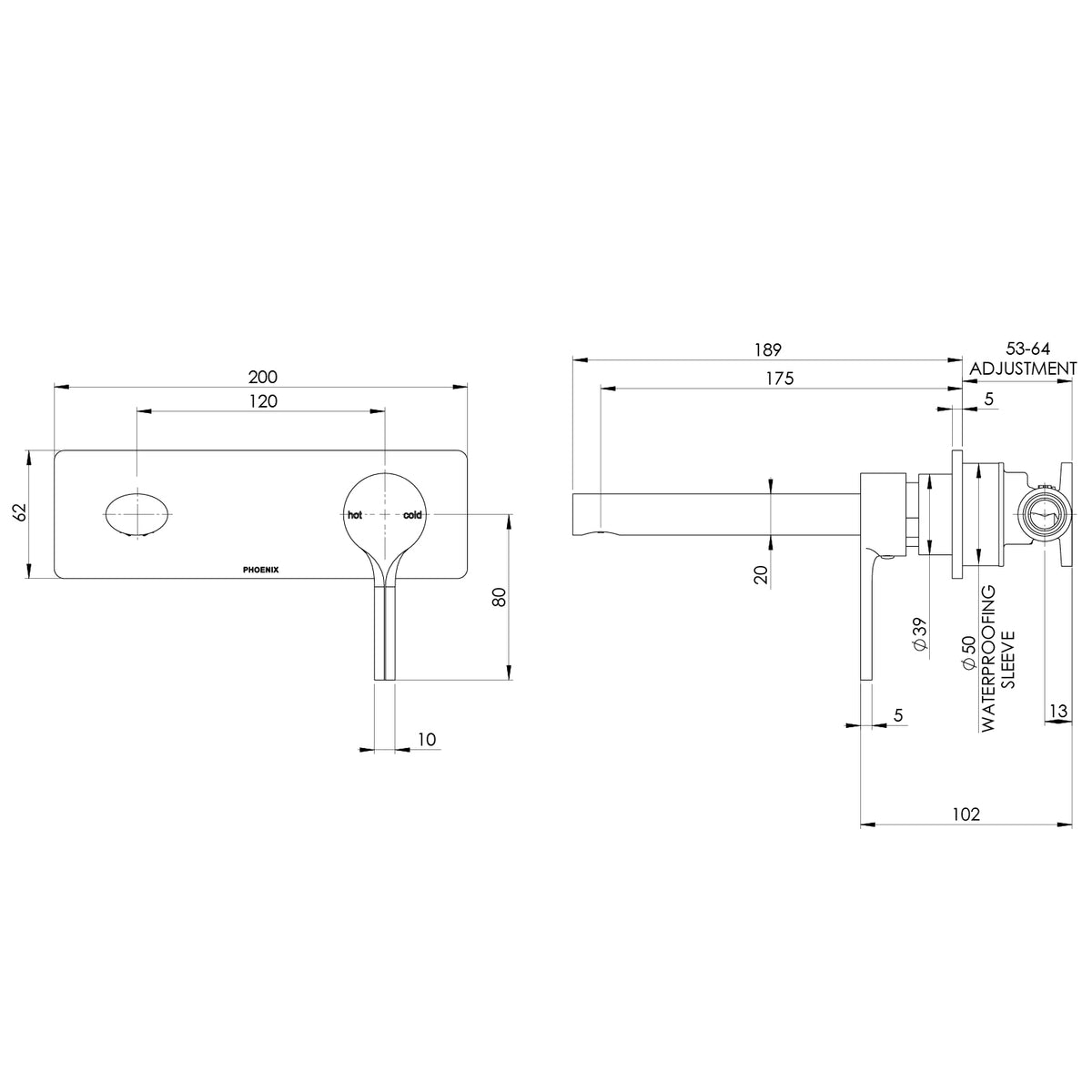 Phoenix Vivid Slimline Oval SwitchMix Wall Basin / Bath Mixer Set 175mm (Complete Kit) Chrome – Lead Free