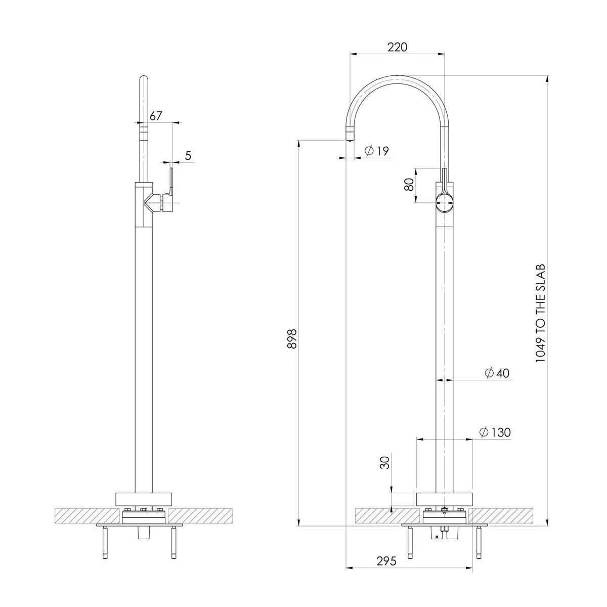 Phoenix Vivid Slimline Oval Floor Mounted Bath Mixer Brushed Nickel