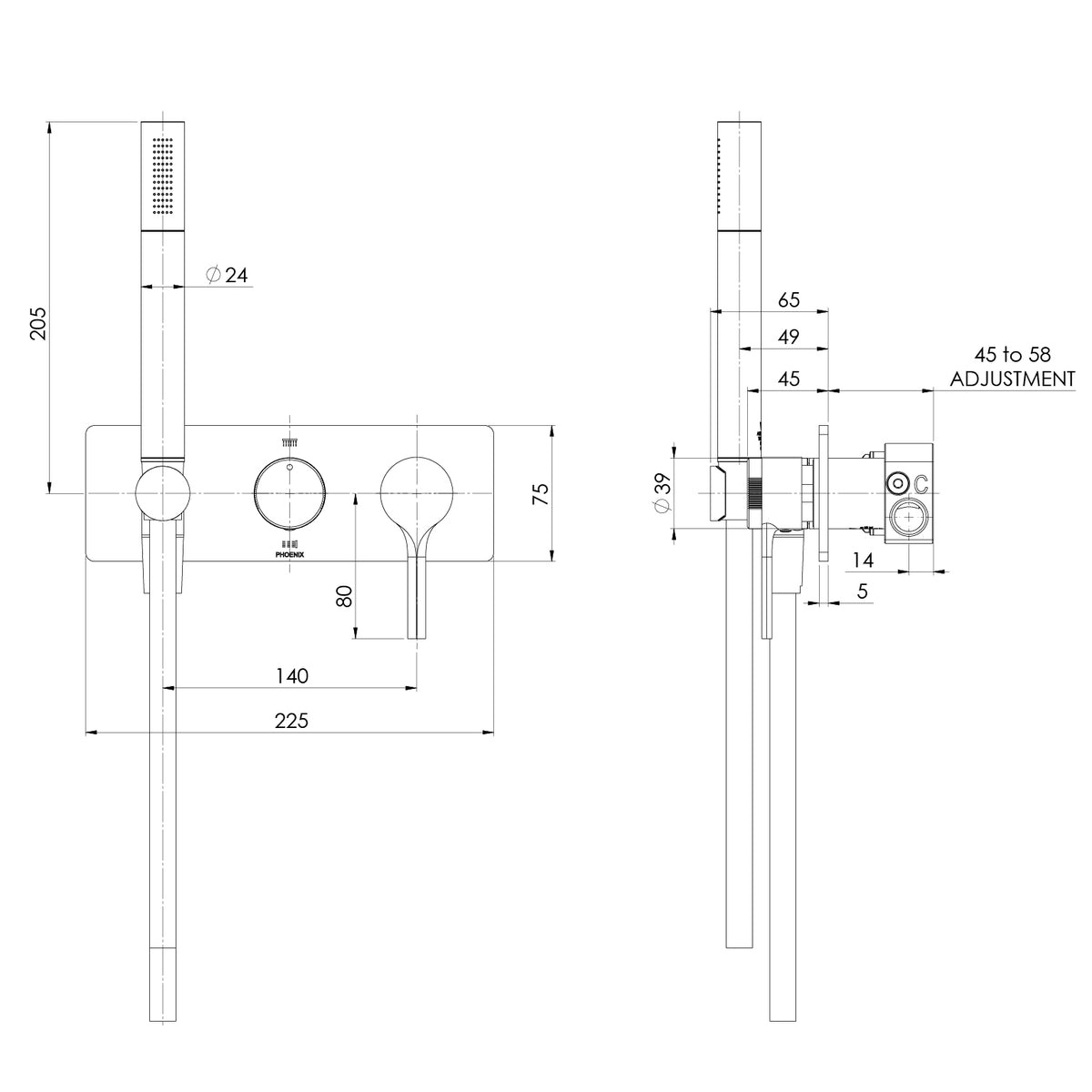 Phoenix Vivid Slimline Oval Wall Shower System Chrome