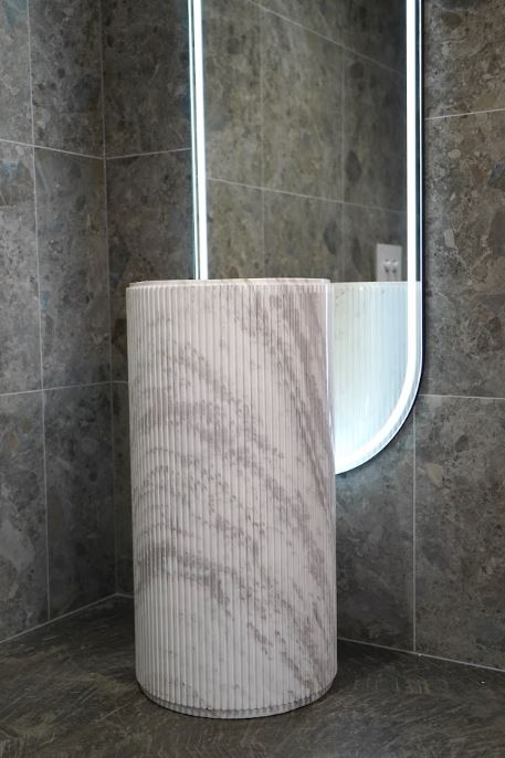﻿Zen Pedestal Basin Volakas White Marble