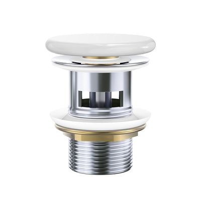 Fienza Pop-Up 32mm Overflow Basin Waste, Gloss White Flat Ceramic Cap