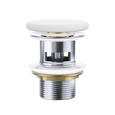 Fienza Pop-Up 32mm Overflow Basin Waste, Matte White Flat Ceramic Cap