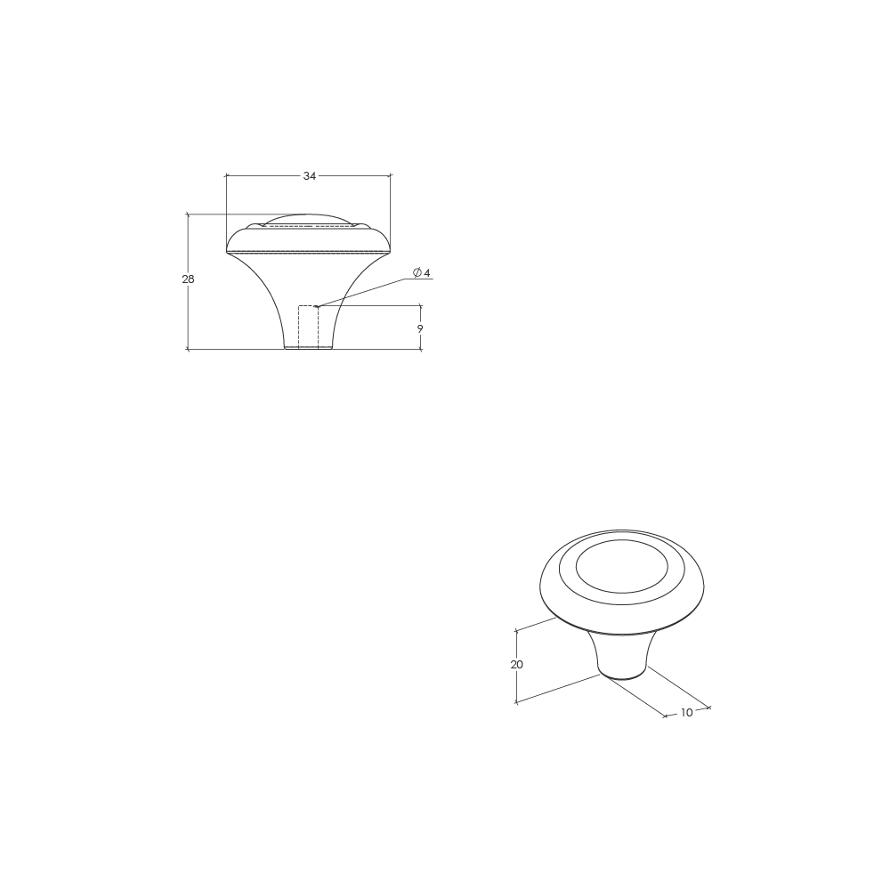 Momo Winchester Round Knob - Line Drawing
