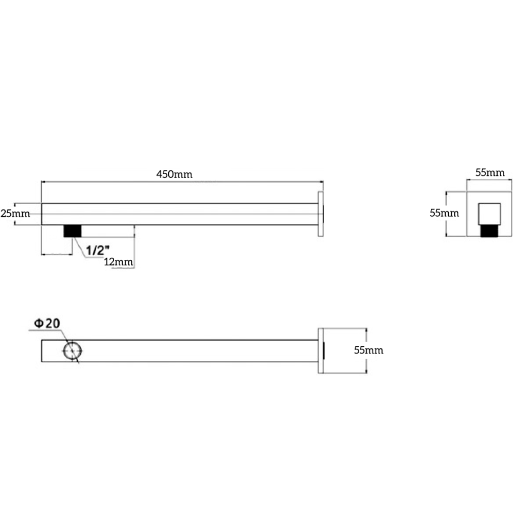 Bella Vista Cresta Wall Shower Arm - Chrome - Specifications