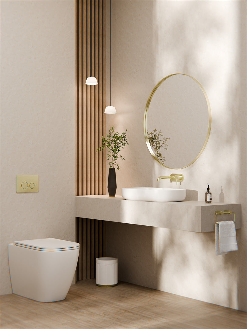 Nero Zen SS316L Wall Basin/Bath Mixer Set 185/230mm Spout Brushed Gold