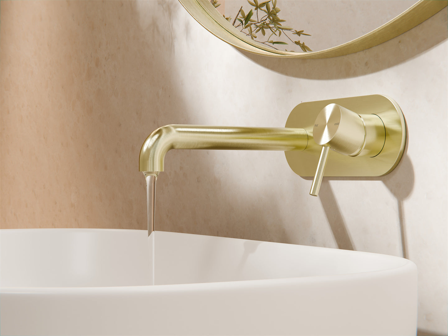 Nero Zen SS316L Wall Basin/Bath Mixer Set 185/230mm Spout Brushed Gold