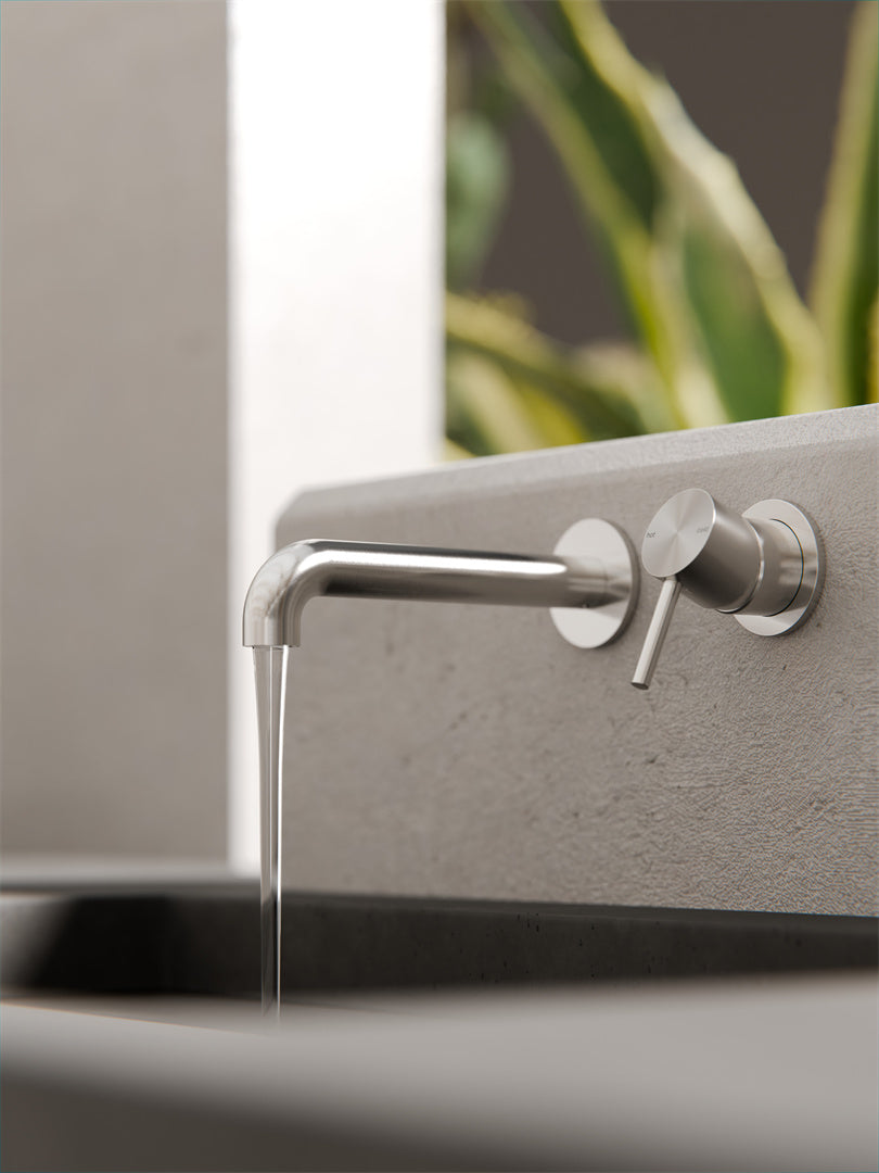 Nero Zen SS316L Wall Basin/Bath Mixer Set 185/230mm Spout Brushed Nickel