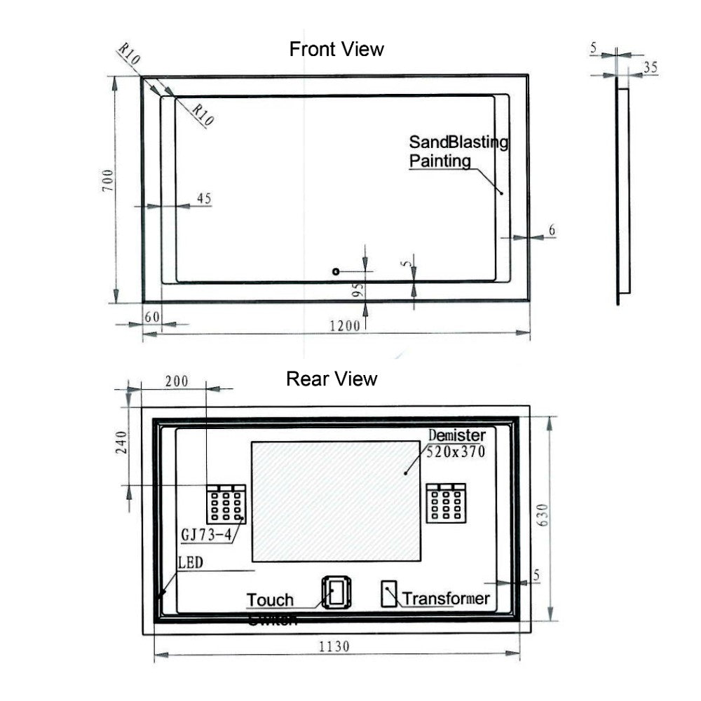 Xoni 120 Mirror with Lit Border