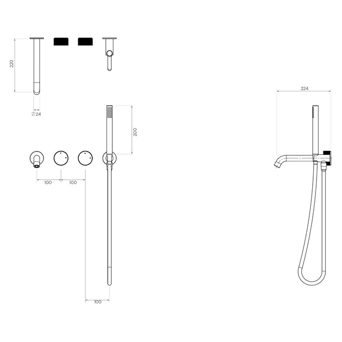 Vierra Twin mixer with handshower and 220mm spout