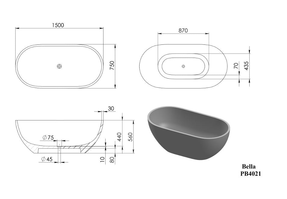 Pietra Bianca Bella Freestanding Bath