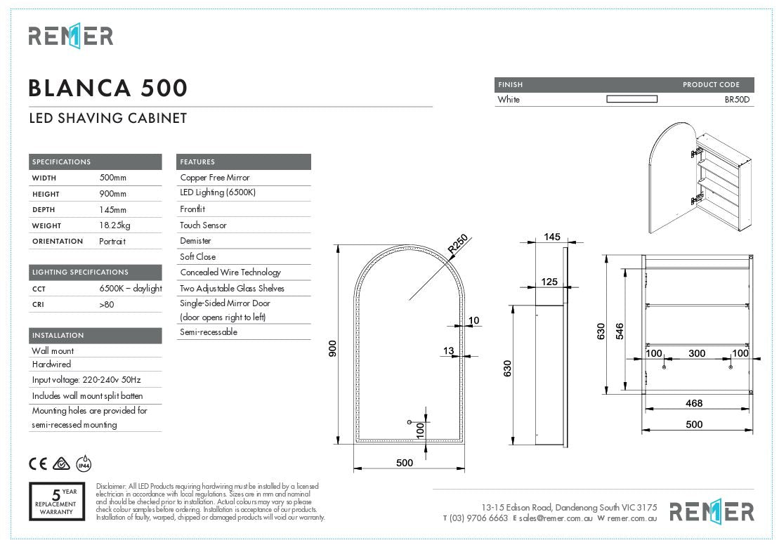 Blanca 500 LED Shaving Cabinet
