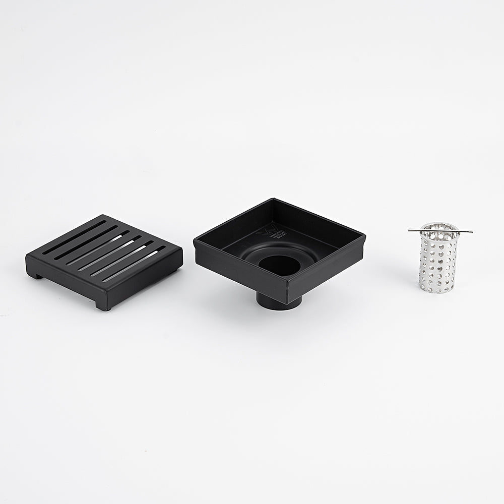 Square Slotted Floor Grate (Matt Black) 100mm x 100mm (74mm Outlet)