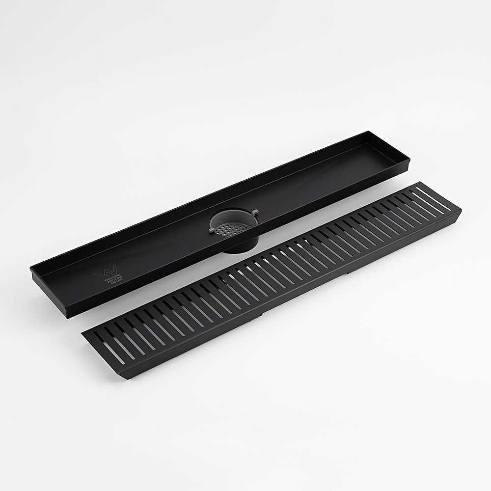 Linear Slotted Floor Grate (Matt Black) 100mm x 600mm (74mm Outlet)