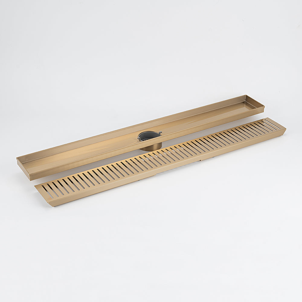 Linear Slotted Floor Grate (WARM Brushed Nickel) 100mm x 600mm (74mm Outlet)
