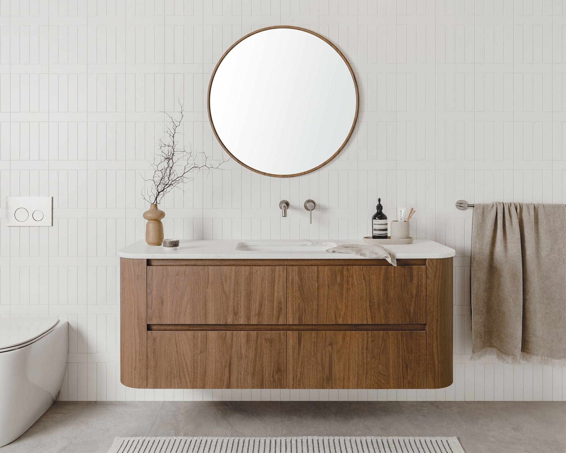 ADP Thea Curved Wall Hung Vanity Matte Ceramic Benchtop